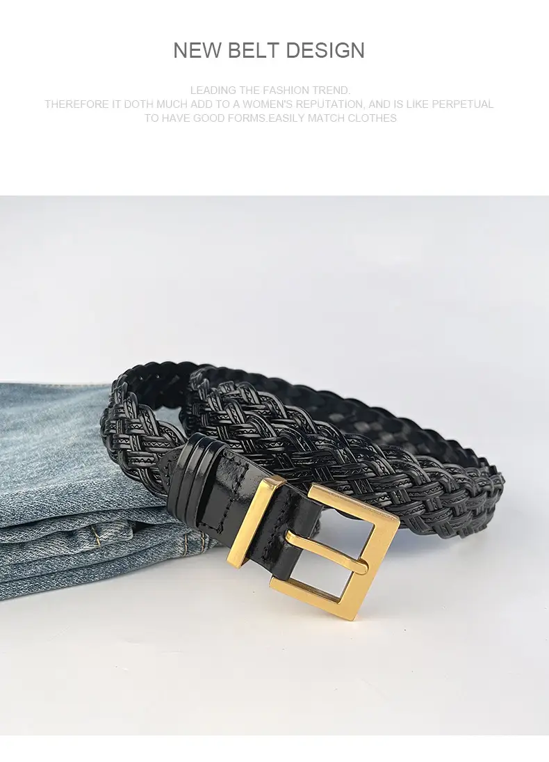 Women's Braided Belt Black Gold Buckle — feature 11