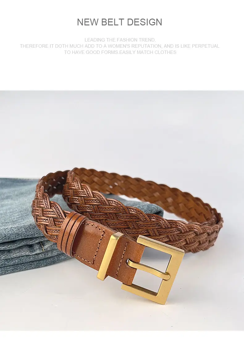 Women's Braided Belt Black Gold Buckle — feature 12