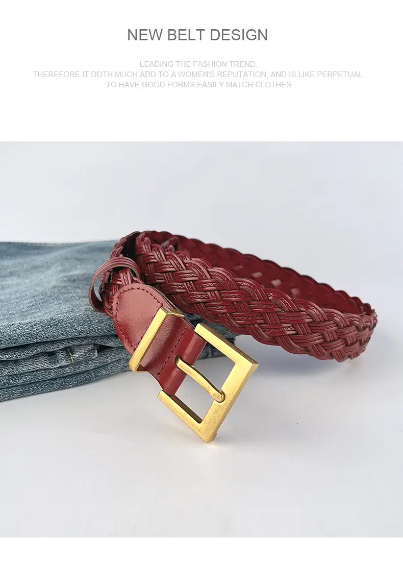 Women's Braided Belt Black Gold Buckle — feature 13
