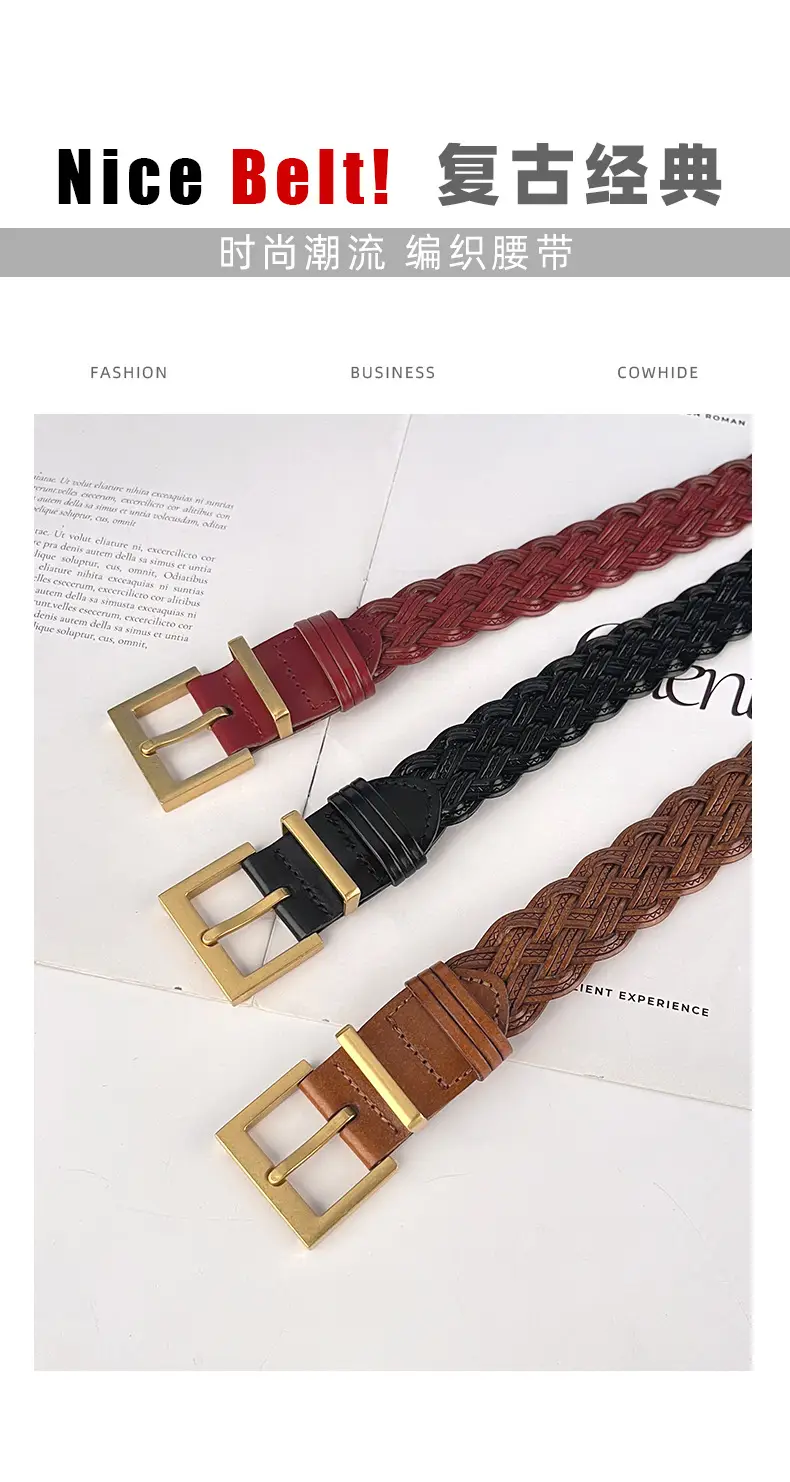 Women's Braided Belt Black Gold Buckle — feature 3