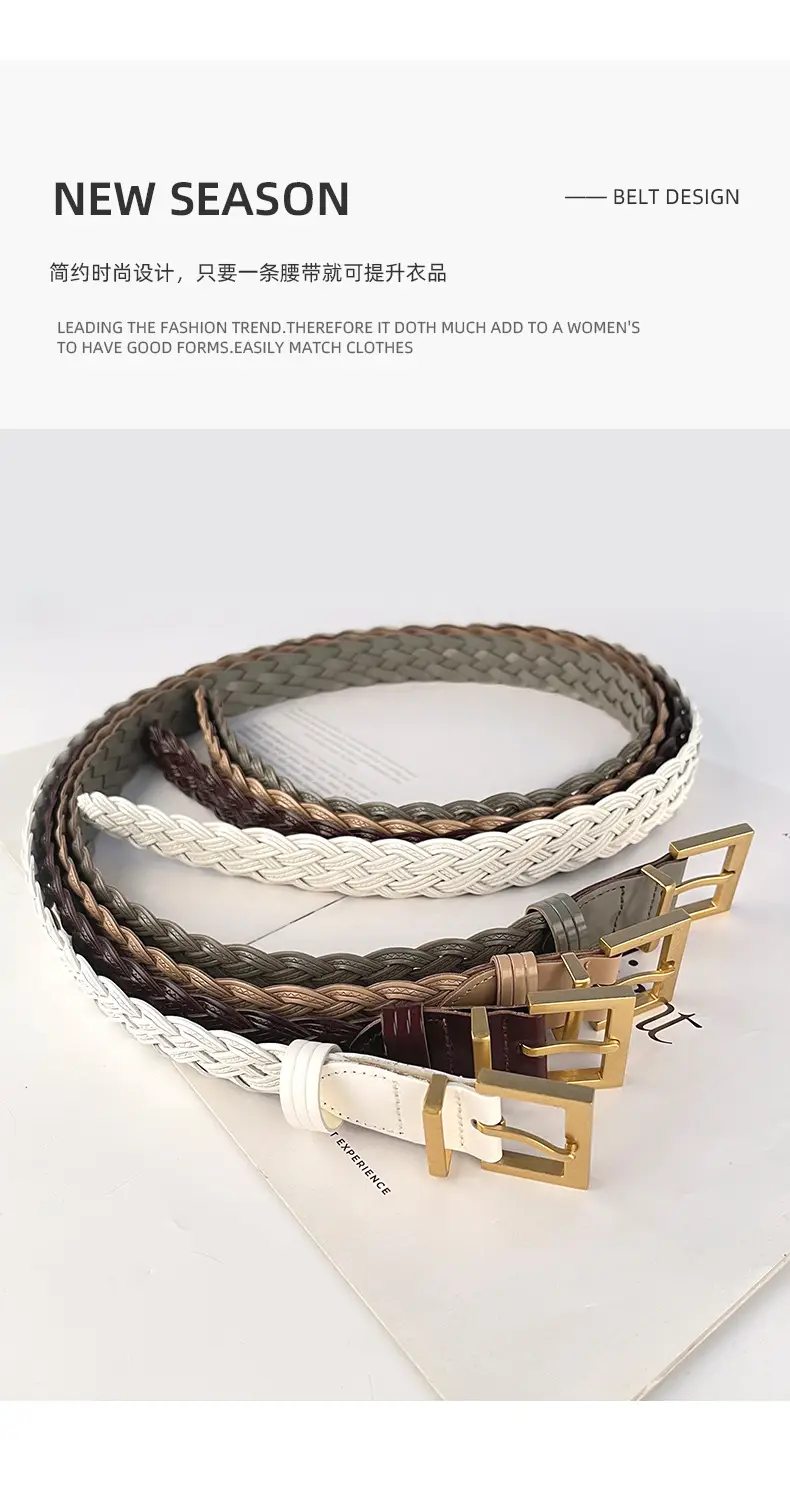 Women's Braided Belt Black Gold Buckle — feature 4