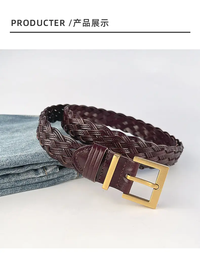 Women's Braided Belt Black Gold Buckle — feature 9