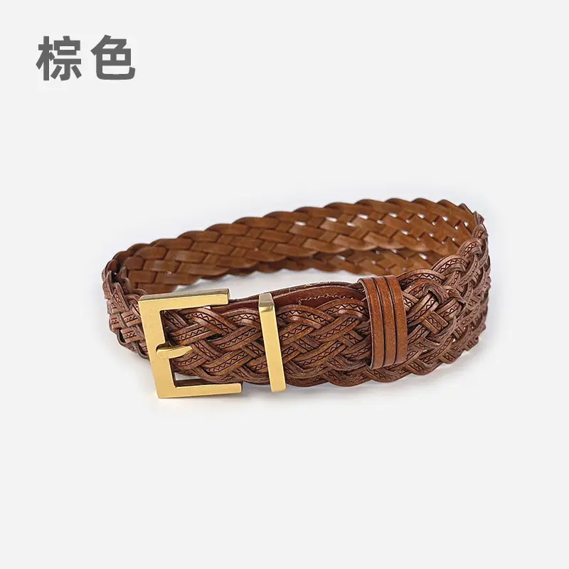 Women's Braided Belt Black Gold Buckle - Image 3