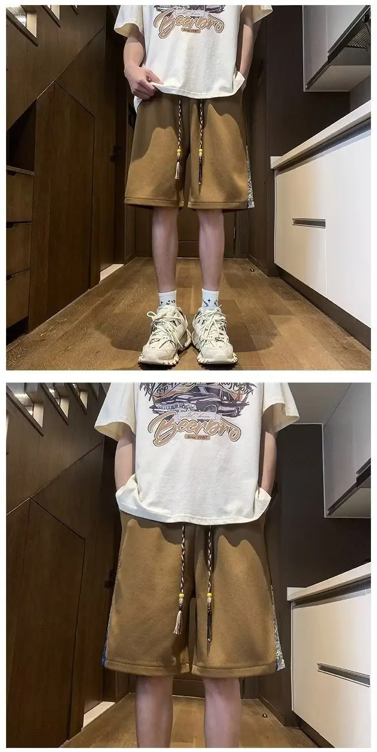 Men's Brown Waffle Shorts Casual Loose Straight Pants — feature 4