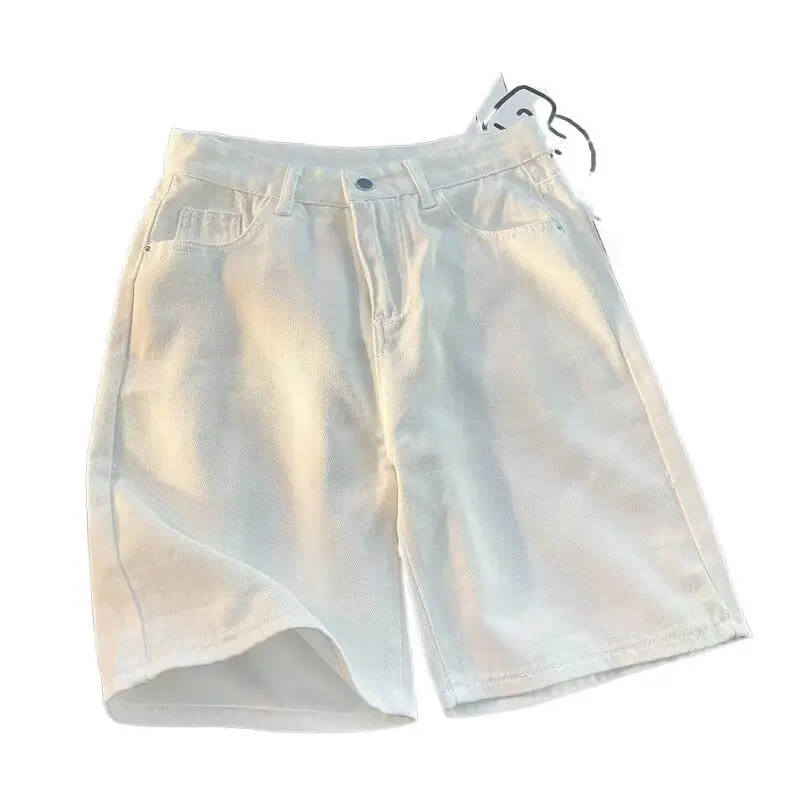 Men's Dark Wash Denim Shorts High Waist Drawstring Casual