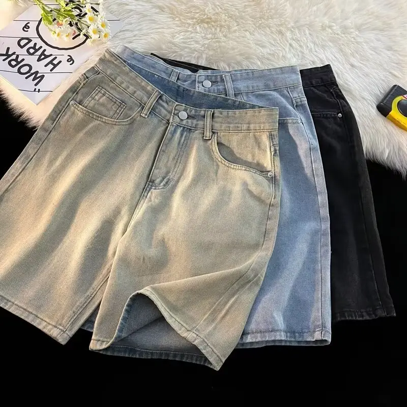 Men's Dark Wash Denim Shorts High Waist Drawstring Casual — feature 11