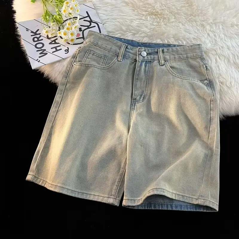 Men's Dark Wash Denim Shorts High Waist Drawstring Casual — feature 13