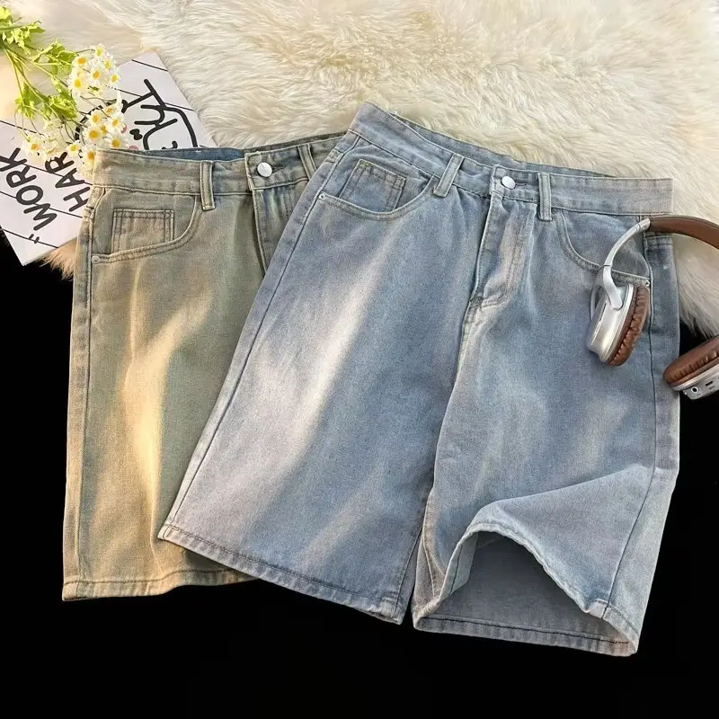 Men's Dark Wash Denim Shorts High Waist Drawstring Casual — feature 14