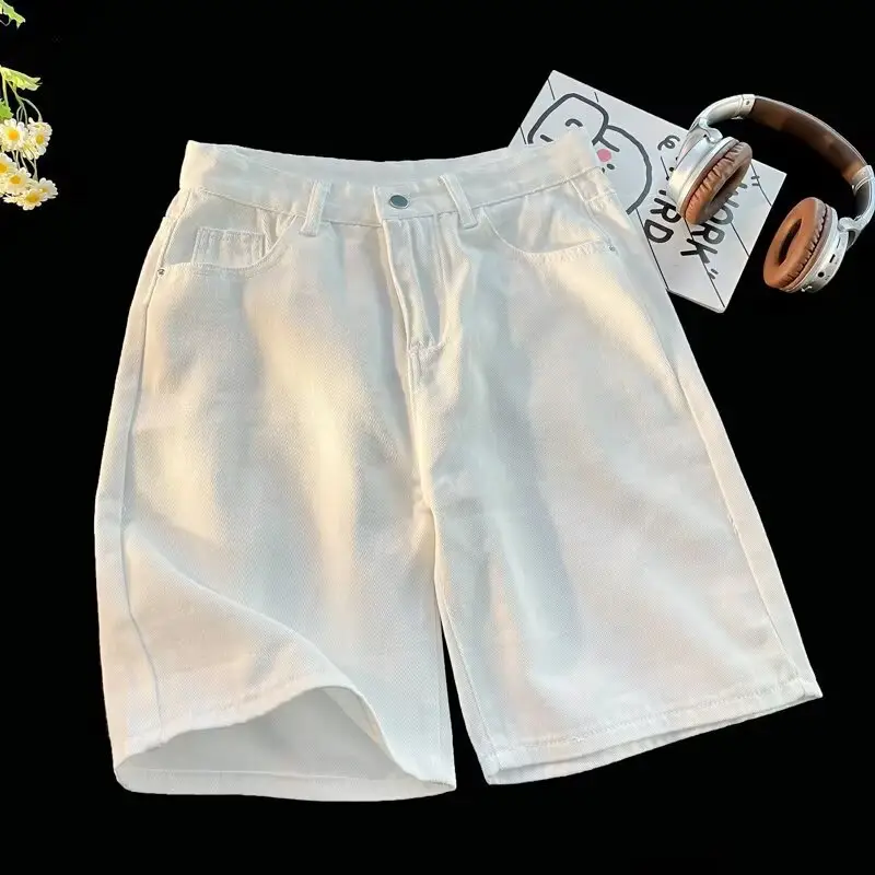 Men's Dark Wash Denim Shorts High Waist Drawstring Casual — feature 17