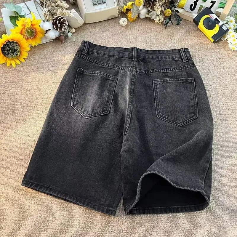 Men's Dark Wash Denim Shorts High Waist Drawstring Casual — feature 30