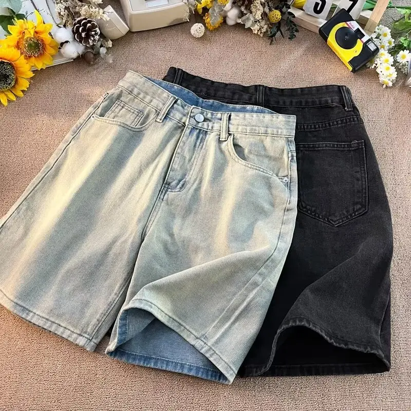 Men's Dark Wash Denim Shorts High Waist Drawstring Casual — feature 31