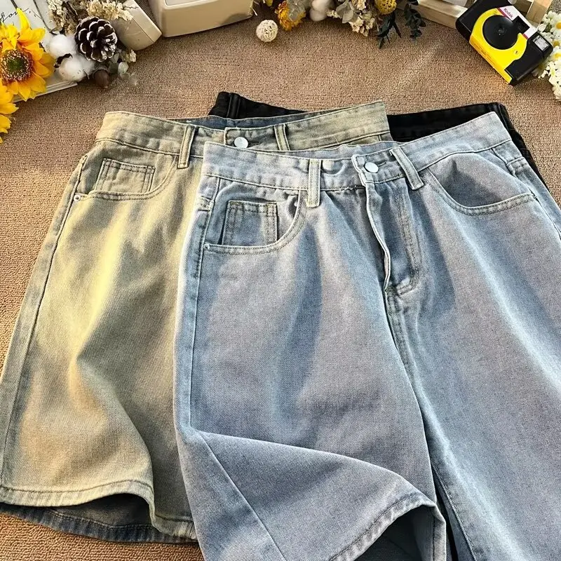 Men's Dark Wash Denim Shorts High Waist Drawstring Casual — feature 32