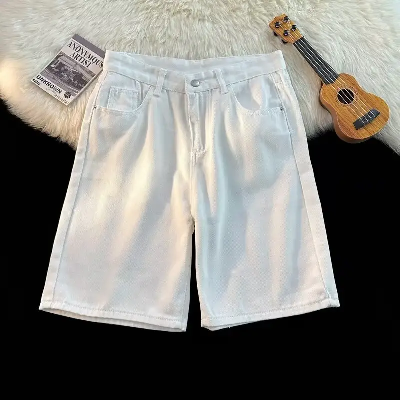 Men's Dark Wash Denim Shorts High Waist Drawstring Casual — feature 35
