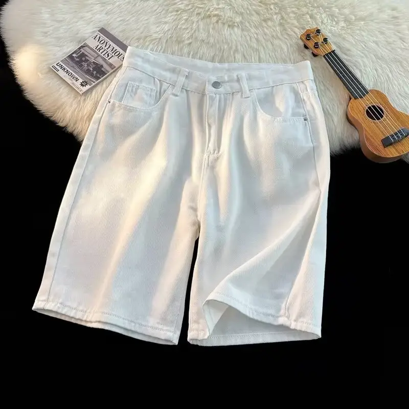 Men's Dark Wash Denim Shorts High Waist Drawstring Casual — feature 36