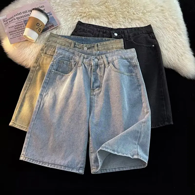Men's Dark Wash Denim Shorts High Waist Drawstring Casual — feature 38