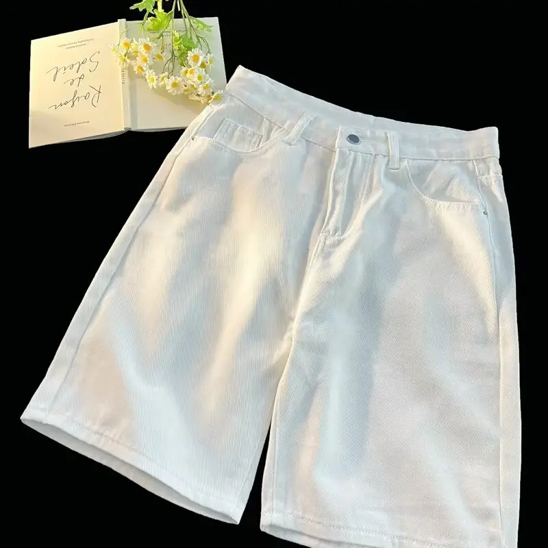 Men's Dark Wash Denim Shorts High Waist Drawstring Casual