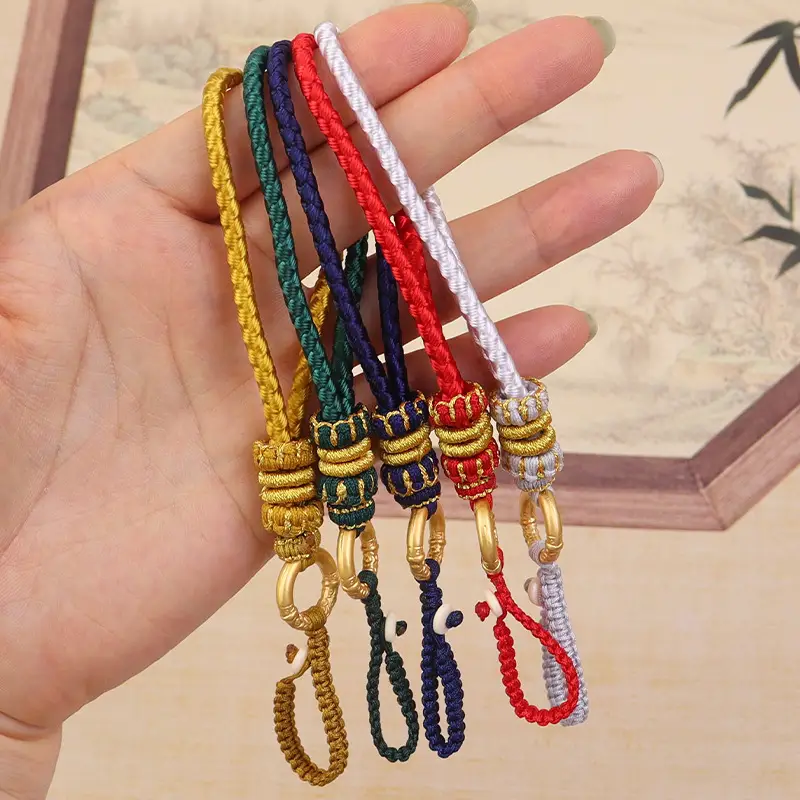 Green Chinese Handwoven Wrist Strap with Gold Buckle