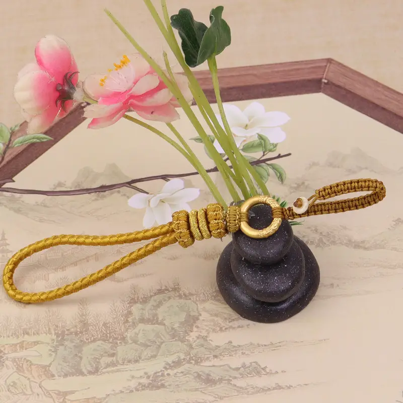Green Chinese Handwoven Wrist Strap with Gold Buckle