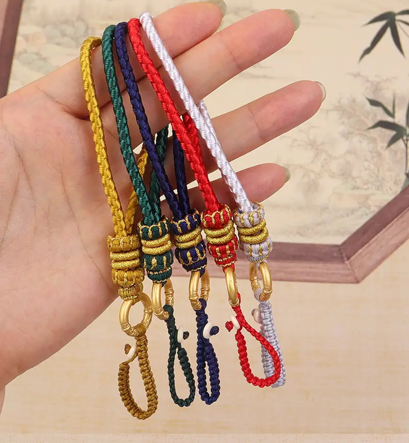 Green Chinese Handwoven Wrist Strap with Gold Buckle — feature 11