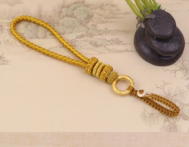 Green Chinese Handwoven Wrist Strap with Gold Buckle — feature 12