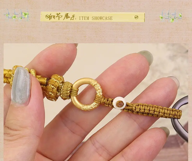 Green Chinese Handwoven Wrist Strap with Gold Buckle — feature 4