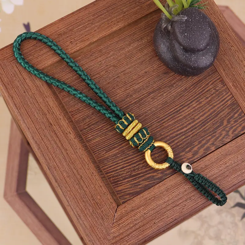 Green Chinese Handwoven Wrist Strap with Gold Buckle