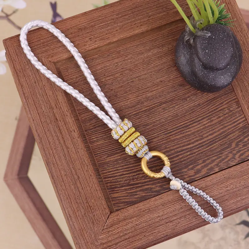 Green Chinese Handwoven Wrist Strap with Gold Buckle