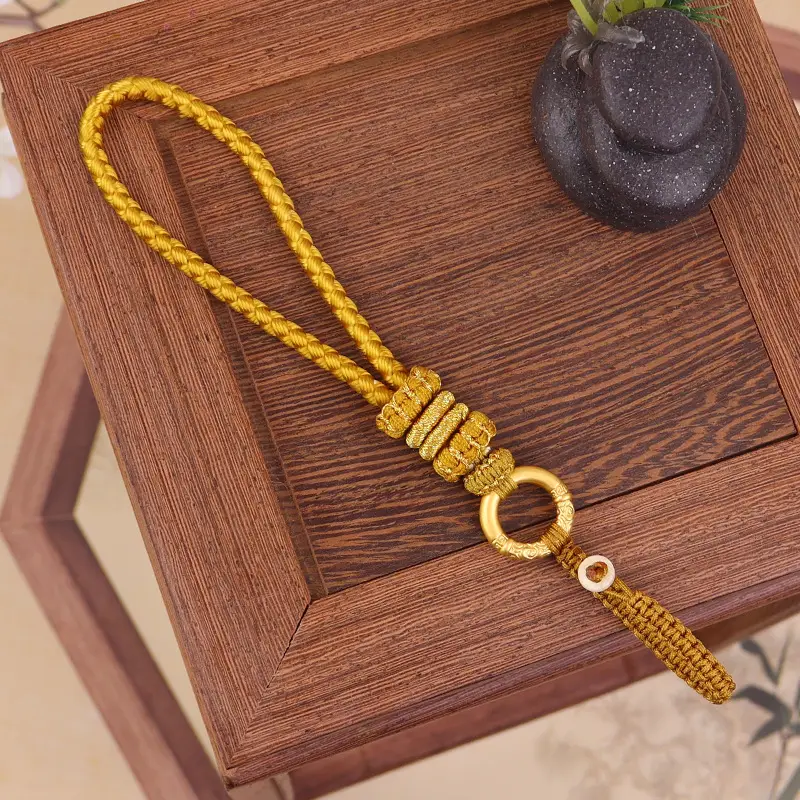 Green Chinese Handwoven Wrist Strap with Gold Buckle