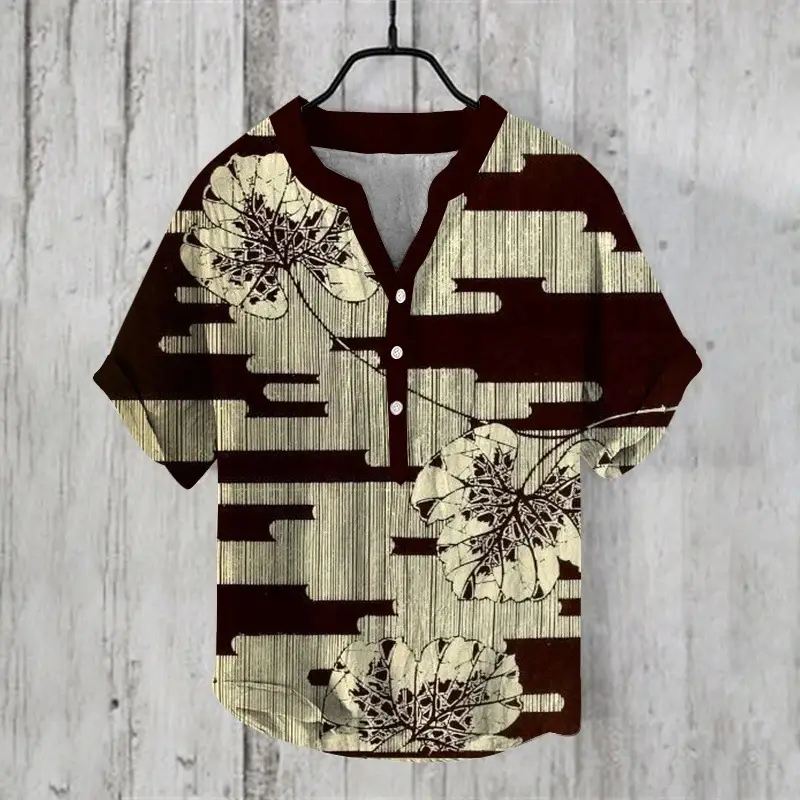 Anime Print V Neck Men's 3-Breasted Shirt - Image 21