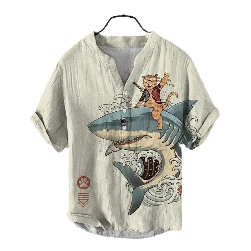 Anime Print V Neck Men's 3-Breasted Shirt - Image 24