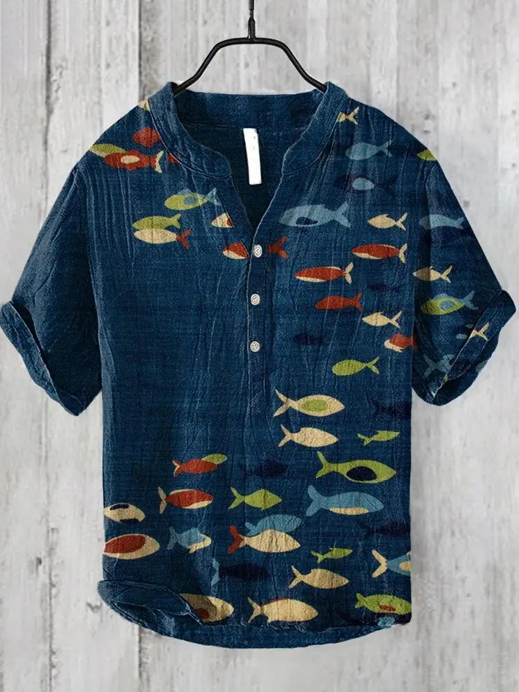 Anime Print V Neck Men's 3-Breasted Shirt — feature 3