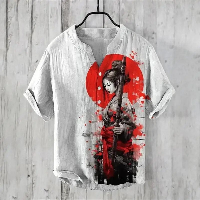 Anime Print V Neck Men's 3-Breasted Shirt — feature 5