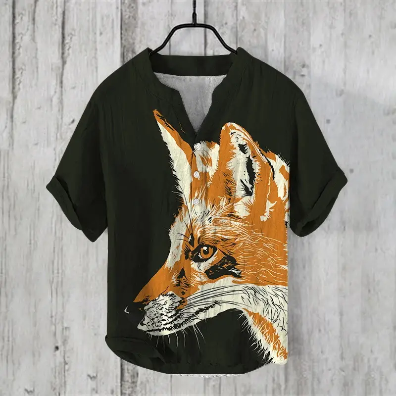 Anime Print V Neck Men's 3-Breasted Shirt — feature 6