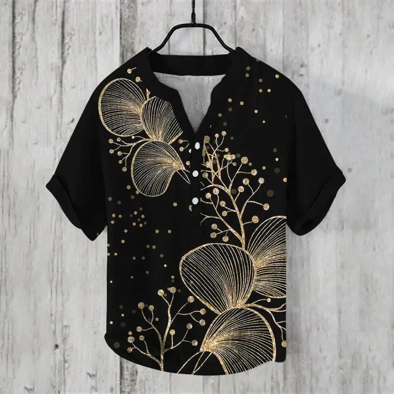 Anime Print V Neck Men's 3-Breasted Shirt - Image 11