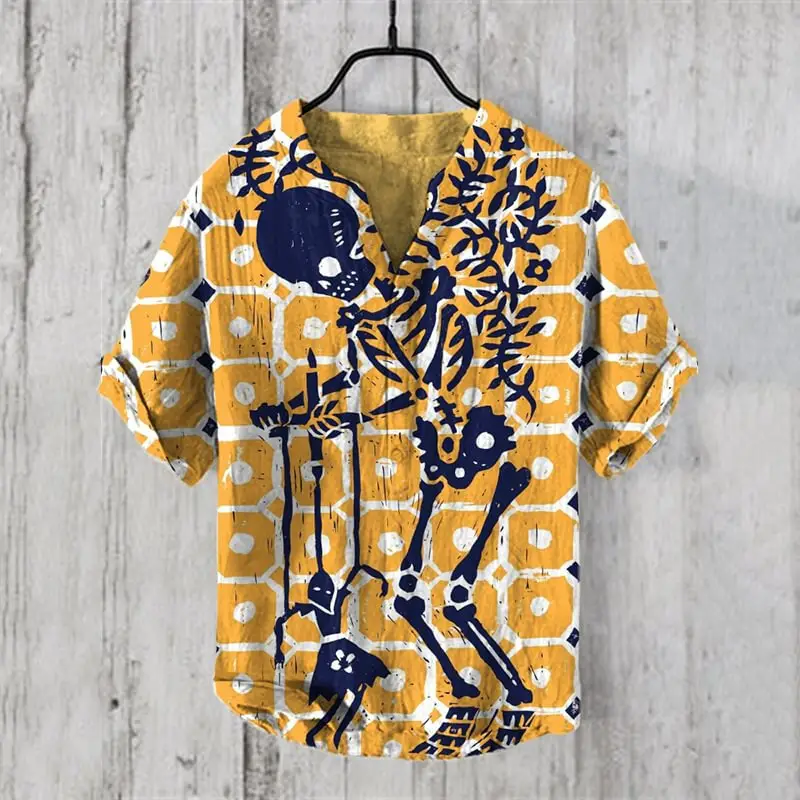 Anime Print V Neck Men's 3-Breasted Shirt - Image 15