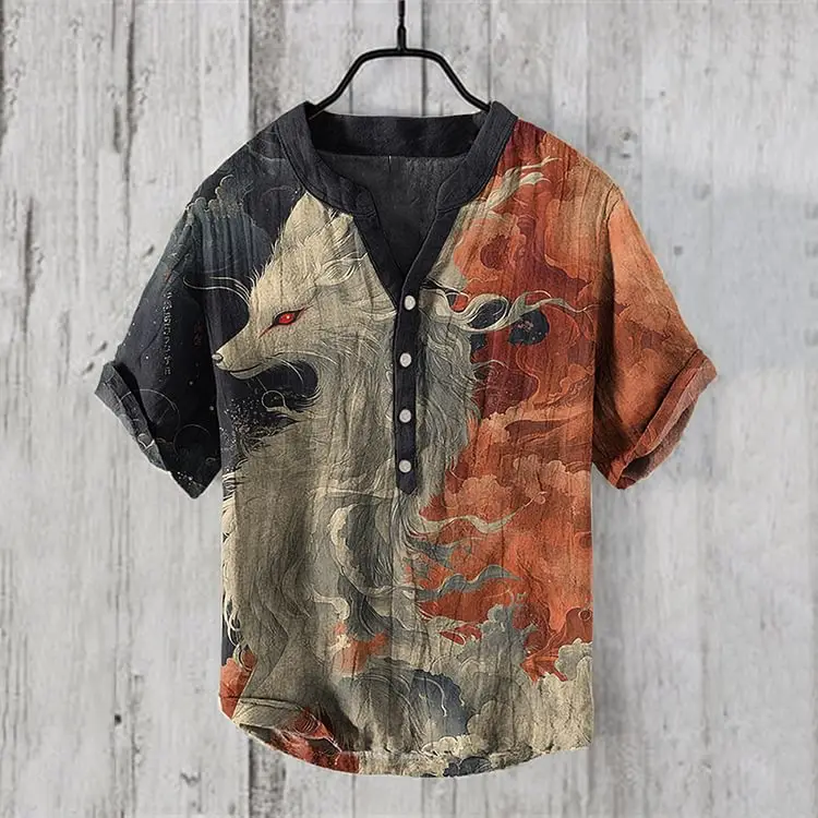 Anime Print V Neck Men's 3-Breasted Shirt - Image 17