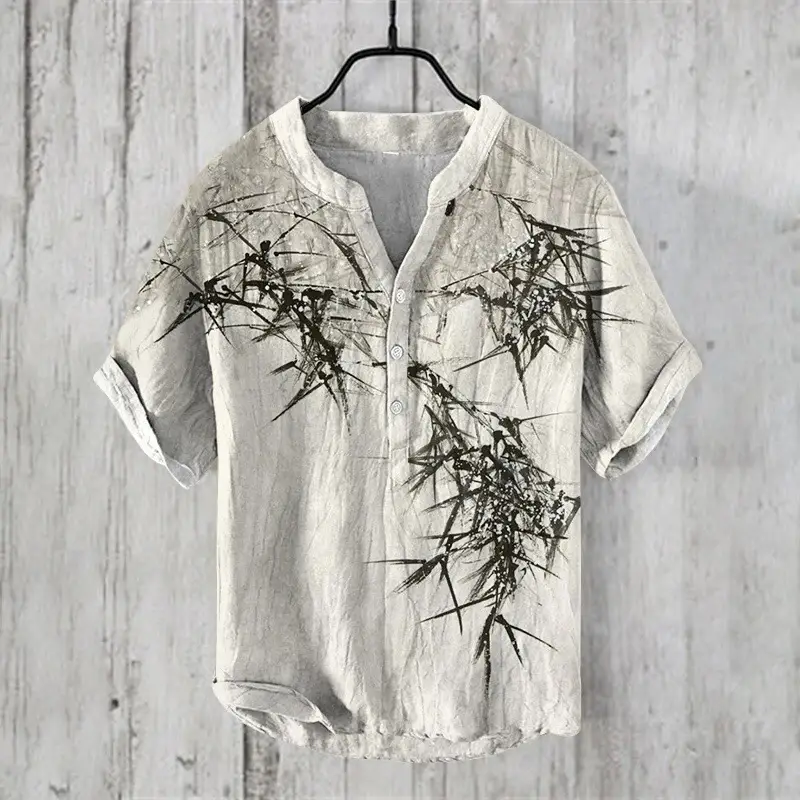 Anime Print V Neck Men's 3-Breasted Shirt - Image 4