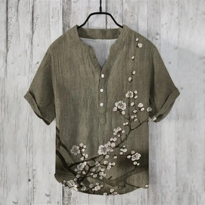 Anime Print V Neck Men's 3-Breasted Shirt - Image 7
