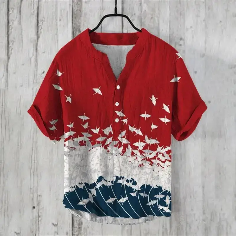 Anime Print V Neck Men's 3-Breasted Shirt - Image 8