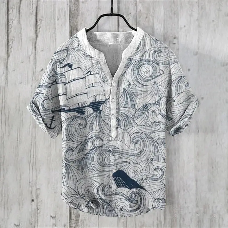 Anime Print V Neck Men's 3-Breasted Shirt - Image 9