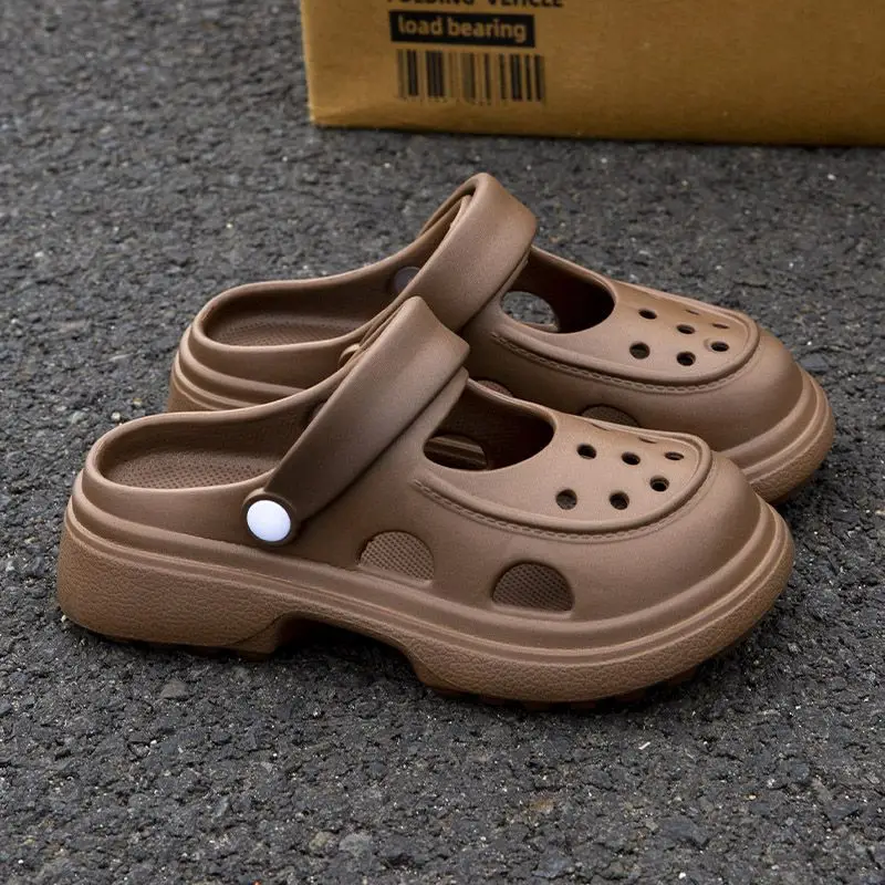 Upgraded Mary Jane Hole Shoes Women's Eva Summer Thick Sole Heightened Outwear Slippers Beach Non-slip Sandals - Image 4