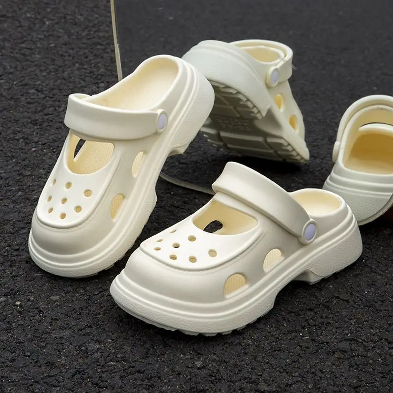 Upgraded Mary Jane Hole Shoes Women's Eva Summer Thick Sole Heightened Outwear Slippers Beach Non-slip Sandals - Image 6