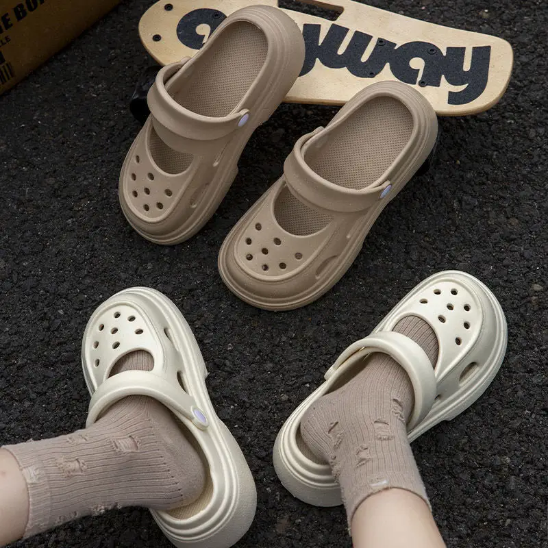 Upgraded Mary Jane Hole Shoes Women's Eva Summer Thick Sole Heightened Outwear Slippers Beach Non-slip Sandals - Image 7