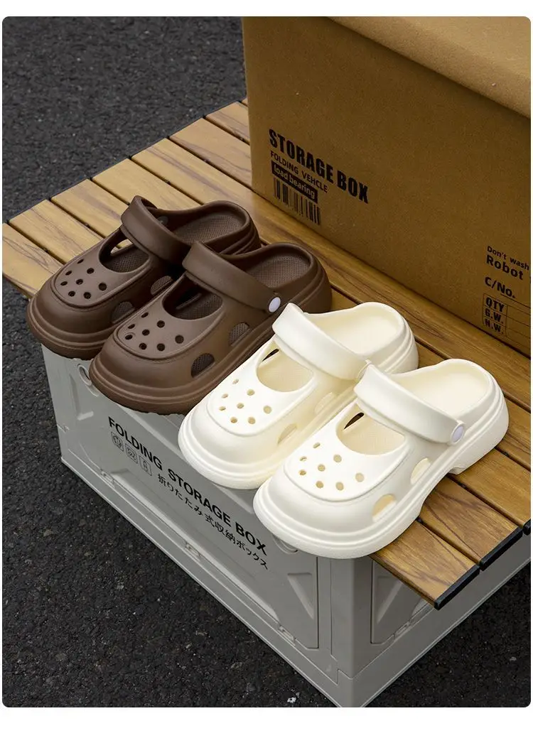 Upgraded Mary Jane Hole Shoes Women's Eva Summer Thick Sole Heightened Outwear Slippers Beach Non-slip Sandals — feature 12