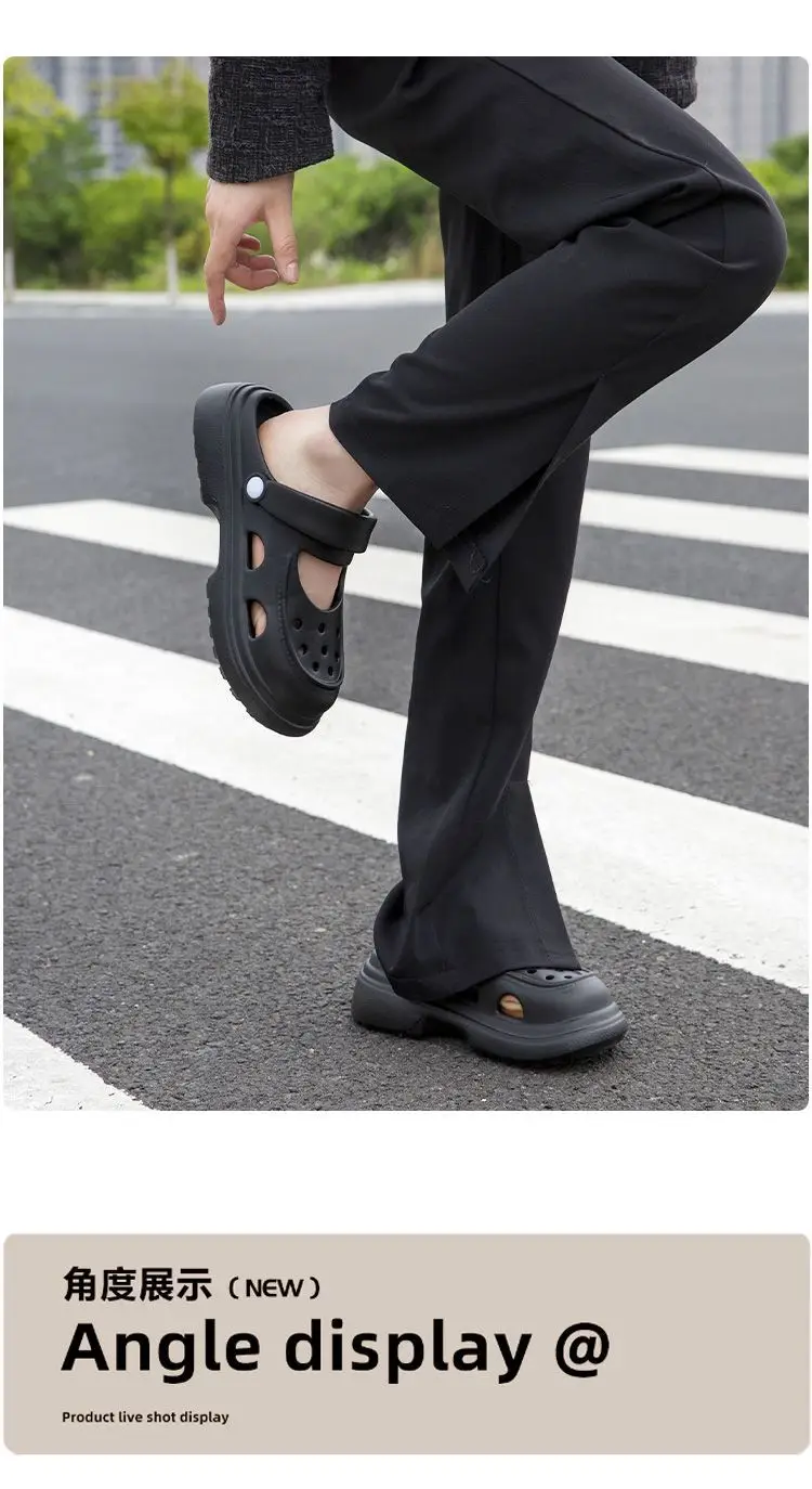 Upgraded Mary Jane Hole Shoes Women's Eva Summer Thick Sole Heightened Outwear Slippers Beach Non-slip Sandals — feature 13