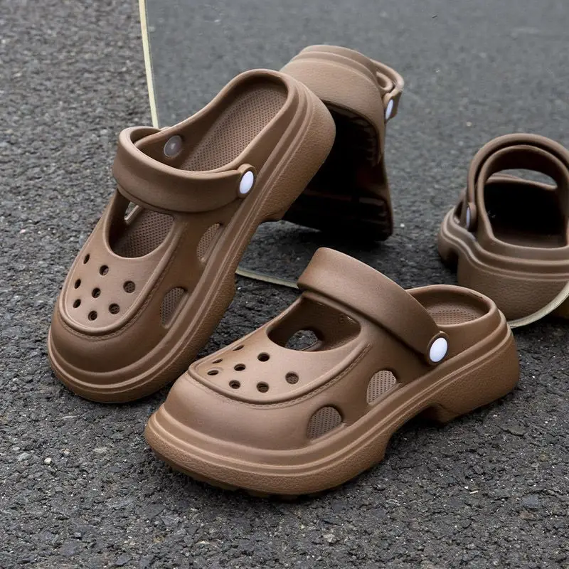 Upgraded Mary Jane Hole Shoes Women's Eva Summer Thick Sole Heightened Outwear Slippers Beach Non-slip Sandals — feature 19