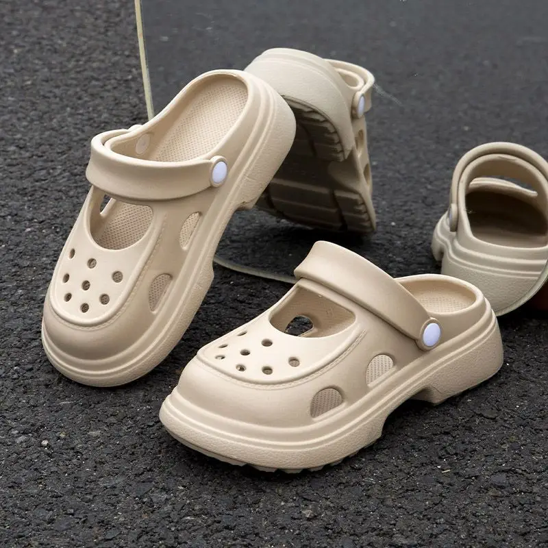 Upgraded Mary Jane Hole Shoes Women's Eva Summer Thick Sole Heightened Outwear Slippers Beach Non-slip Sandals — feature 20