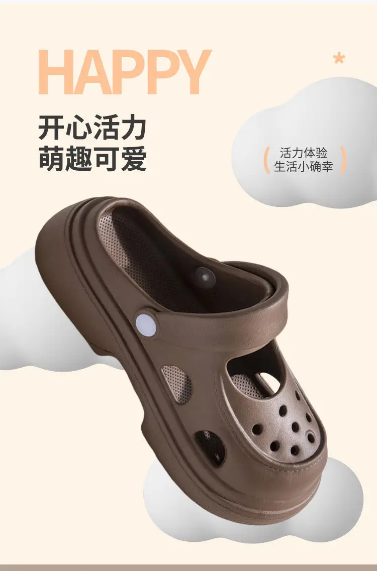Upgraded Mary Jane Hole Shoes Women's Eva Summer Thick Sole Heightened Outwear Slippers Beach Non-slip Sandals — feature 8