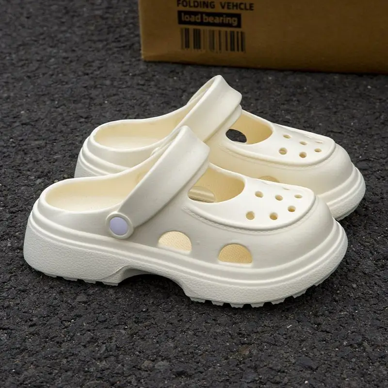 Upgraded Mary Jane Hole Shoes Women's Eva Summer Thick Sole Heightened Outwear Slippers Beach Non-slip Sandals - Image 2