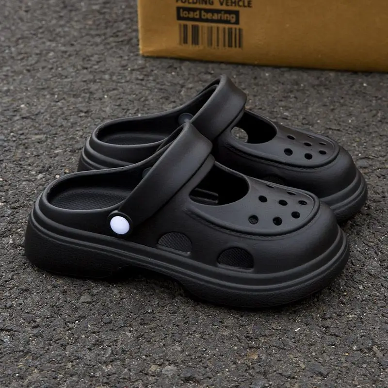 Upgraded Mary Jane Hole Shoes Women's Eva Summer Thick Sole Heightened Outwear Slippers Beach Non-slip Sandals - Image 3